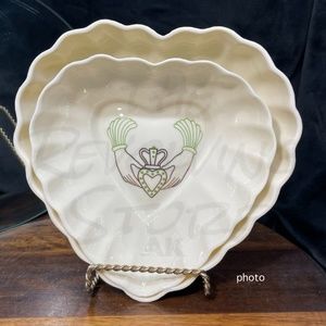 2 Belleek Heart Dishes. One w/Claddagh Design 1980-1992
